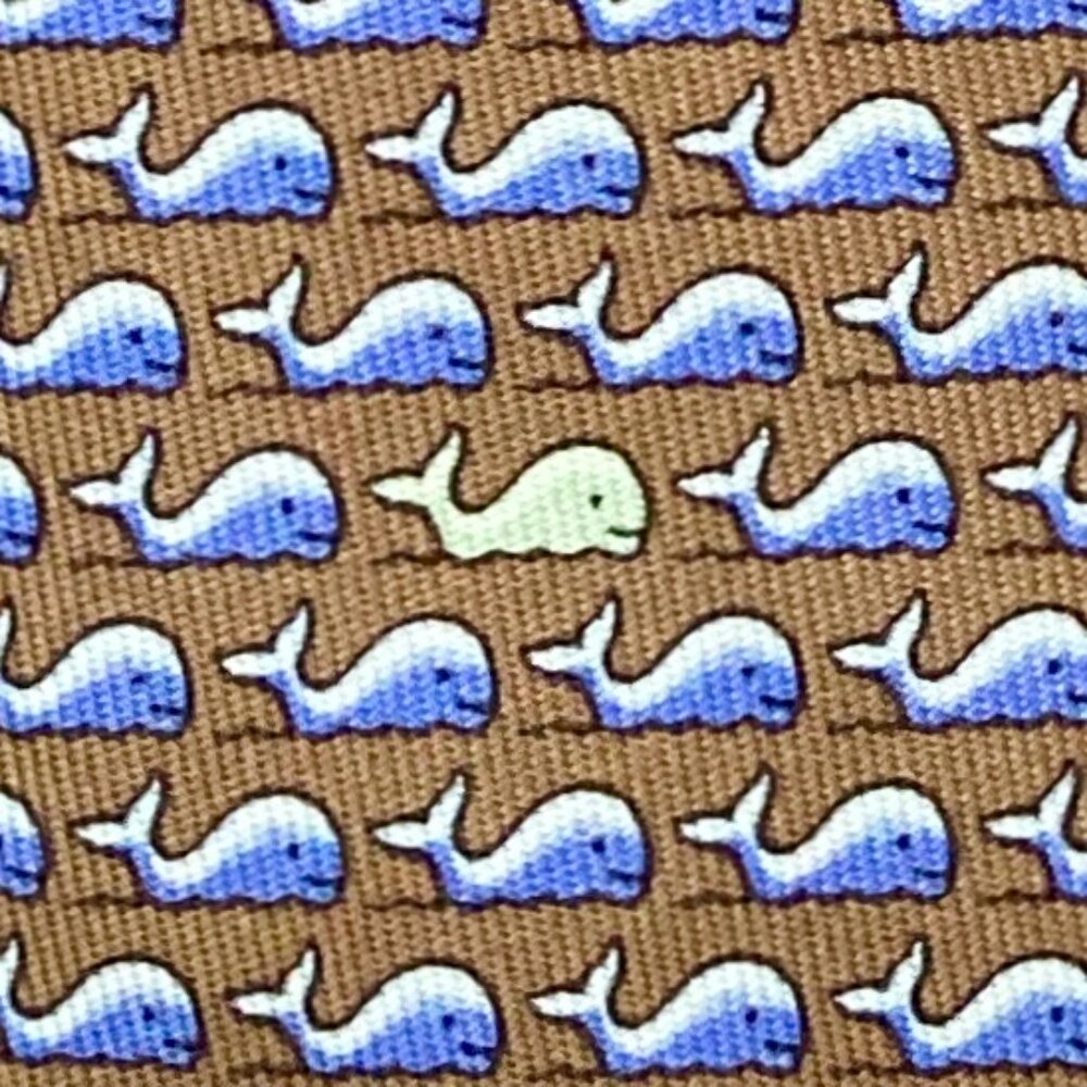 100% REAL HERMES TIE ~ BRONZE ORANGE BLUE & GREEN FUN NANTUCKET STYLE WHALES XL